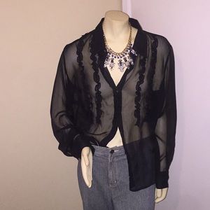 Sheer NY & Co Ruffle Blouse Size XL